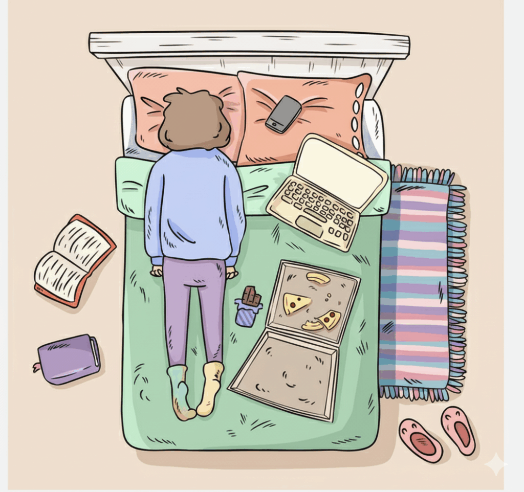 flat illustration showing procrastination and how to stop procrastinating